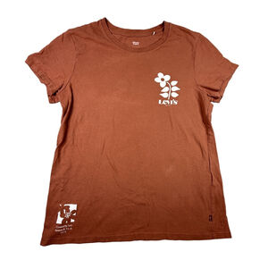 Levi’s Graphic Tee Womens Large Rust Orange Floral Logo Casual Everyday Shirt